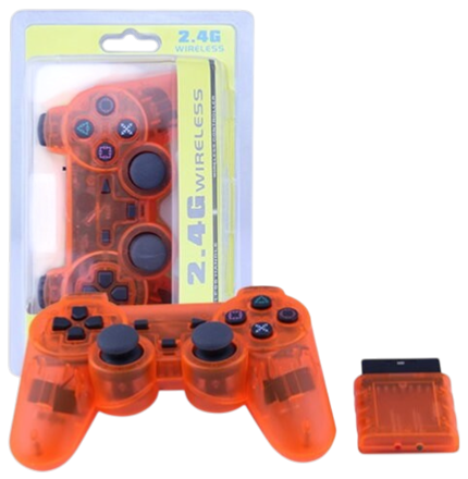 Bezdrôtový ovládač PS2 2,4 GHz krištal oranžový