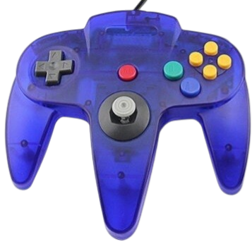 N64 modrý transparentní ovladač