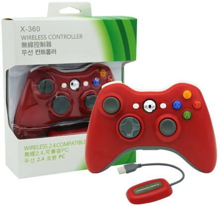 Bezdrátový ovladač XBOX 360 / PC 2,4 GHz červený
